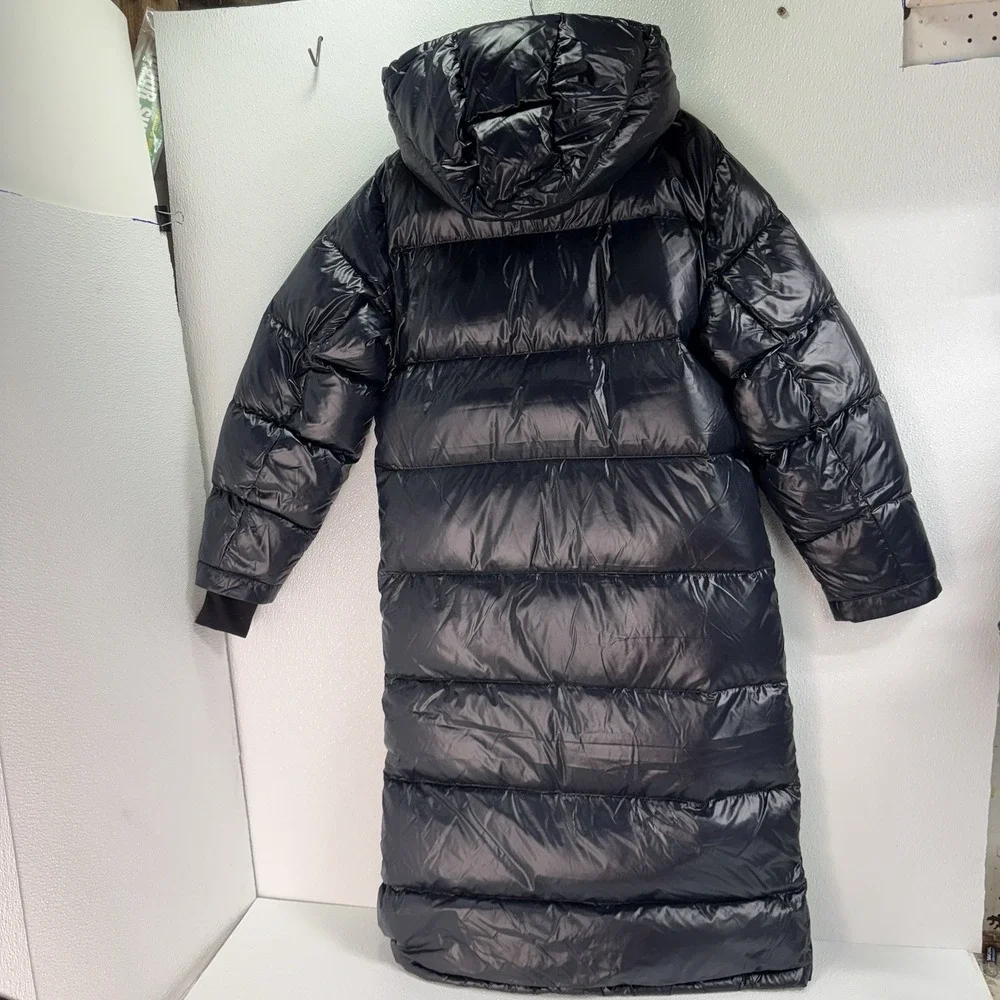 NWT Quince Women's Responsible Down Long Puffer Jacket Hooded Shiny Black Sz XS